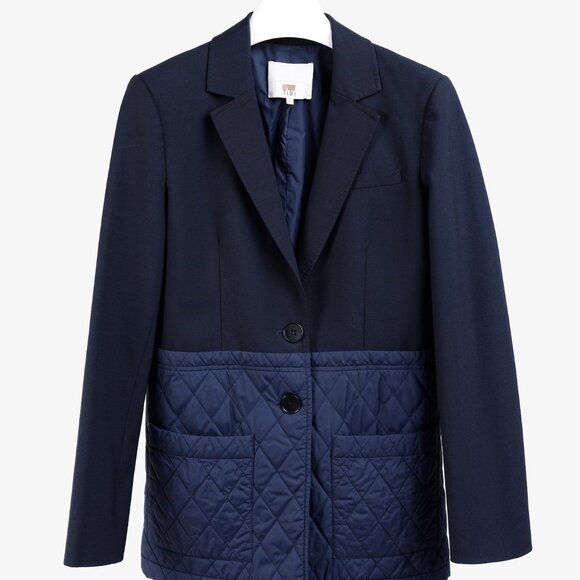 Tibi Quilted Combo Navy Blazer Jacket - Picture 2 of 12
